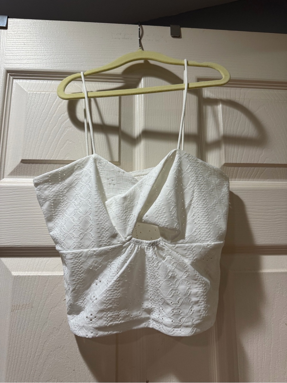 SHEIN White Eyelet Cutout Spaghetti Strap Crop Top
